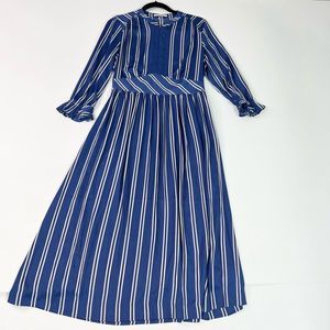 Scotch & Soda Aloha Hula Flare Dress Womens Small Stripes Bell Sleeve Zip Neck